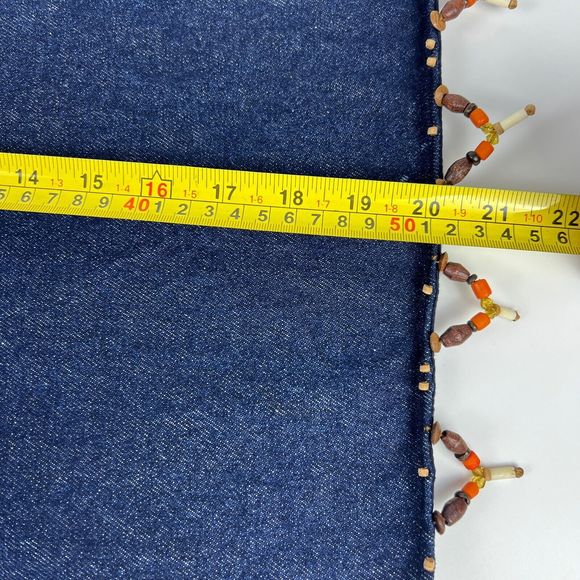 Pier 1 Placemats Set Of 9 Denim Beaded Fringe Country Boho Western Flaws - Picture 12 of 13